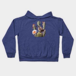 Cactus Wren Surrounded By Saguaro Cactus Blossom Kids Hoodie